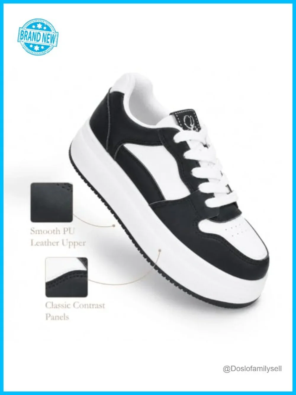Platform Sneakers Chunky Lace-Up PU Leather Walking Casual Shoes